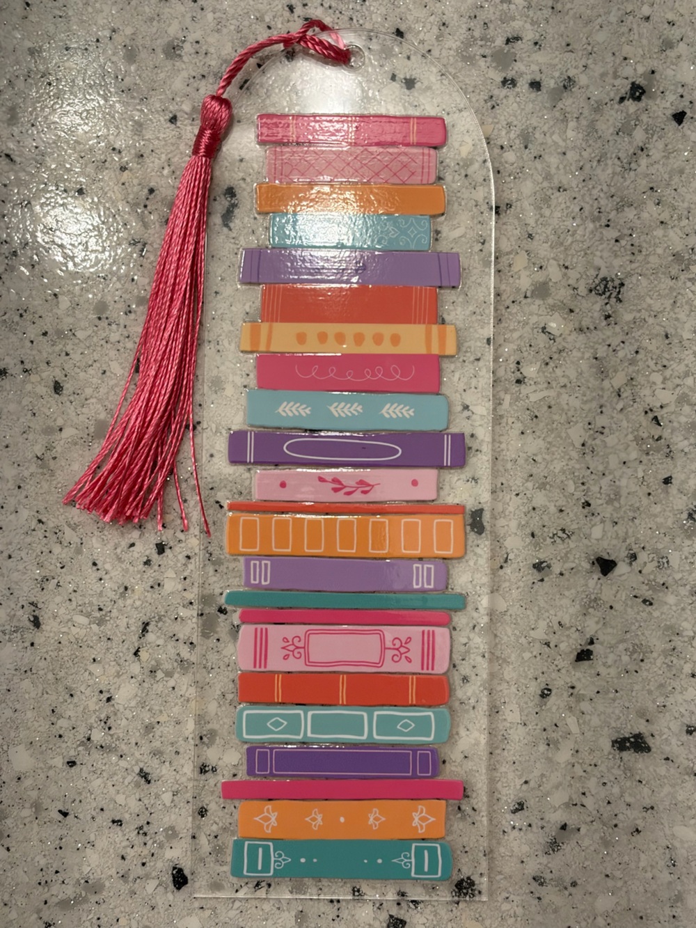 Colorful Stacked Books Bookmark with Pink Tassel